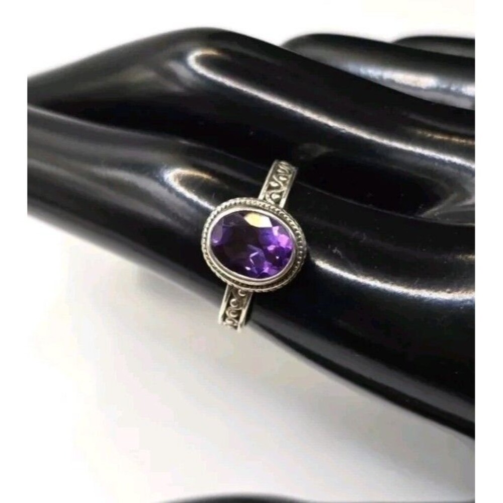 Sterling Silver - SARDA Amethyst Braided Pebbled Ring Size 8 - 3.5g